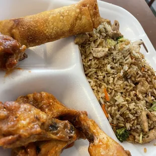 Chicken 4 Pieces Wings, Eggroll, and Fried Rice