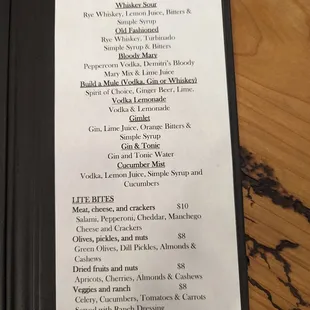 New cocktails menu