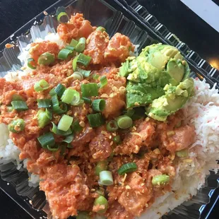Build your own plate with salmon, tuna, spicy tuna, crab, avocado, edamame, green onion and garlic flakes.