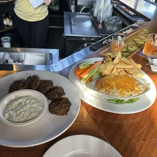 Broccoli fritters and crab dip