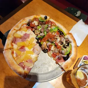 Hawaiian pineapple and their everything pizza....yum