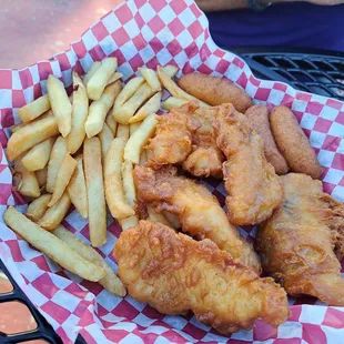 Fish fry with fries and hush puppies