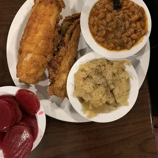 Fried Flounder - Large with cabbage,baked beans, and beets