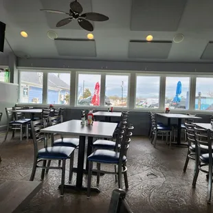 tables and chairs in a restaurant