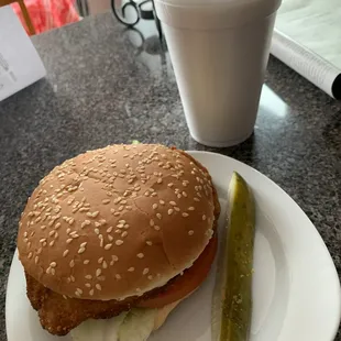 Fish sandwich and small milkshake.