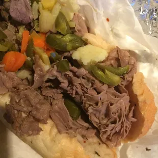 There idea of an Italian beef. Bland, dry, the worst I&apos;ve ever had! Peppers tasted like hot pickles.