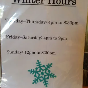 Winter Hours 2017-2018