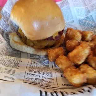Western burger with tots.