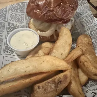 Bourbon burger and fries