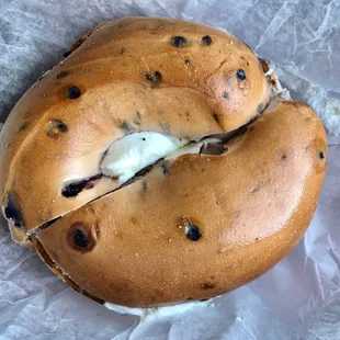 Blueberry bagel with cream cheese