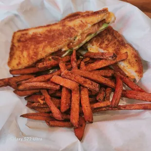 Grilled cheese with sweet potato fries.
