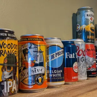 a row of cans of beer