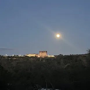 View from the park of the casino and full moon