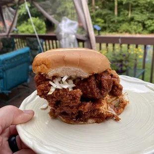 Nashville Hot Chicken Sandwich with slaw and pickles