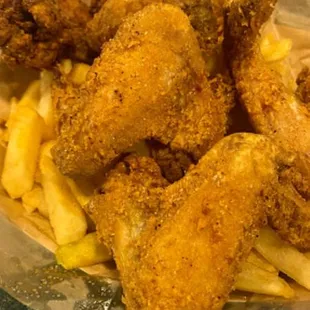 Chicken wings and fries