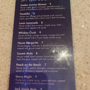 Sky bar cocktails