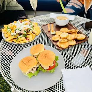 Poke nachos, seafood sliders, and crab dip