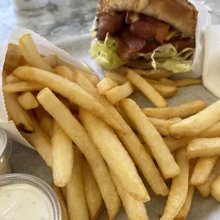 Bacon cheeseburger and fries.