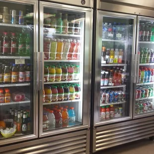 a refrigerated display of beverages