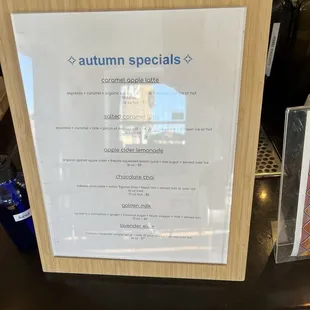 Sky Coffee seasonal menu