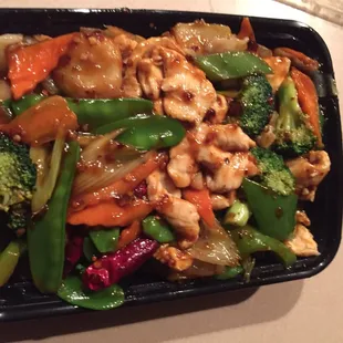 Chicken Szechwan - lots of chicken. Tasty but not really spicy (ordered &quot;extra spicy.&quot;).