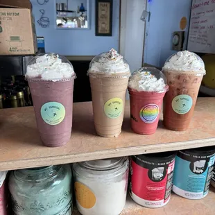 Wild berry smothie Carmel pecan frap strawberry smoothie  Irish cream and strawberry ice latte