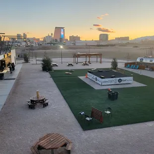 a rooftop with a picnic area