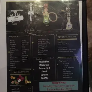 Hookah menu