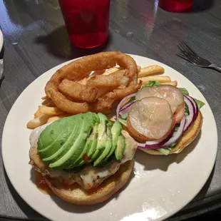 Grilled chicken sandwich with Asian sweet chili sauce, sauteed jalapeños, avocado, pepper jack cheese, etc.