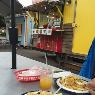 Rainy Saturday night deliciousness. (Pineapple fried rices of varying spice degrees)