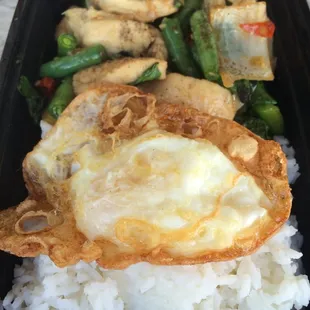 Spicy Basil with Rice and a fried egg. I'm obsessed.