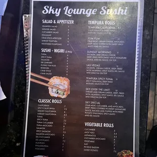 Sushi Menu