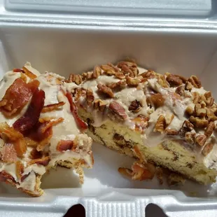 Maple bacon and maple pecan cinnamon rolls!