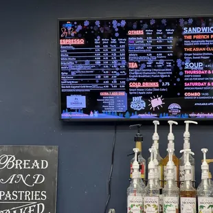 a menu on the wall