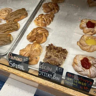 a variety of pastries on display