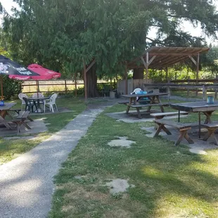 Outdoor seating/beer garden.