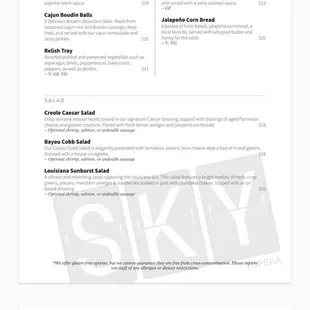 Dinner menu