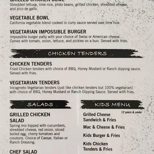 Menu as of April 8, 2023