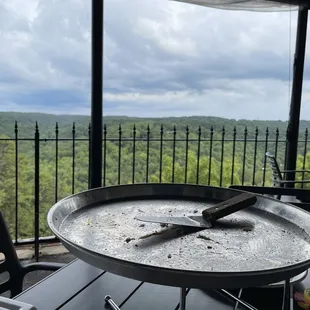 Empty pizza pan with view