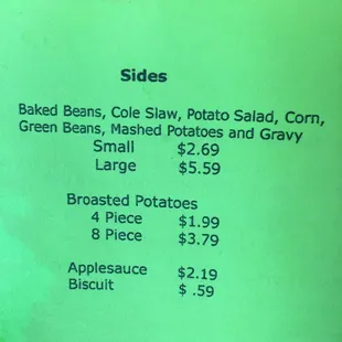 a menu for a meal