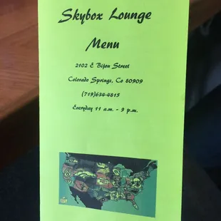 the menu for the restaurant