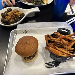 a burger and fries