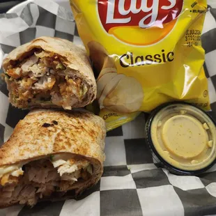 Chicken Bacon Ranch wrap with chips.