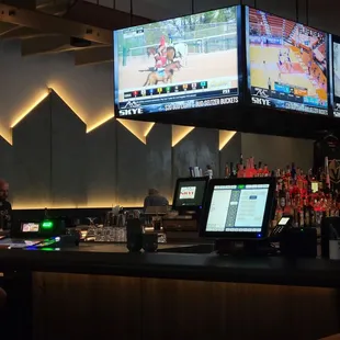 The interior is modern with clean lines and screens all over the place.  Nice sound system.