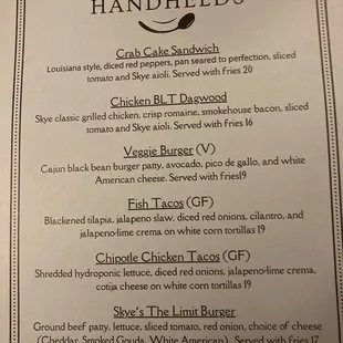 Handhelds menu