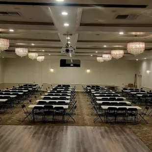 All lined up and ready to go. Tables &amp; chairs set up with precision and care!