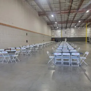 Indoor setup! Tables, chairs and so much more available for rent.