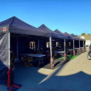 Enclosed tents with hair and make-up stations!