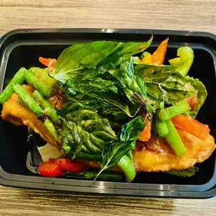 Pla Rad Prik (crispy fish) This was really good! #4 plenty hot for this