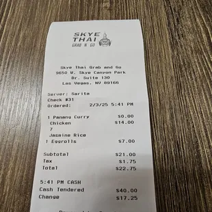 Panang Curry #7 Spicy and some eggrolls. Lets see if its worth it :)